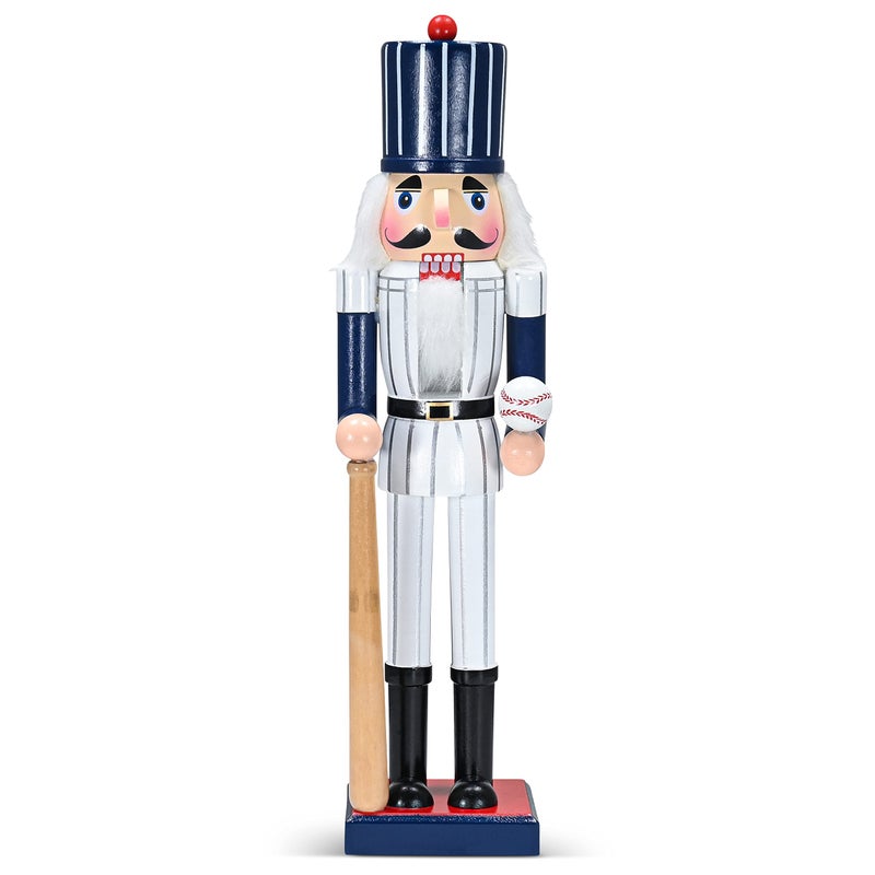 Ornativity Christmas Baseball Player Nutcracker - Baseball Player Figure with White Pin Stripe Uniform and Bat Xmas Sports Holiday Decor Nutcracker 15" - Image 1
